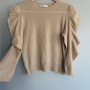 Frame Denim Cream Sweater with Ruffled Sleeves